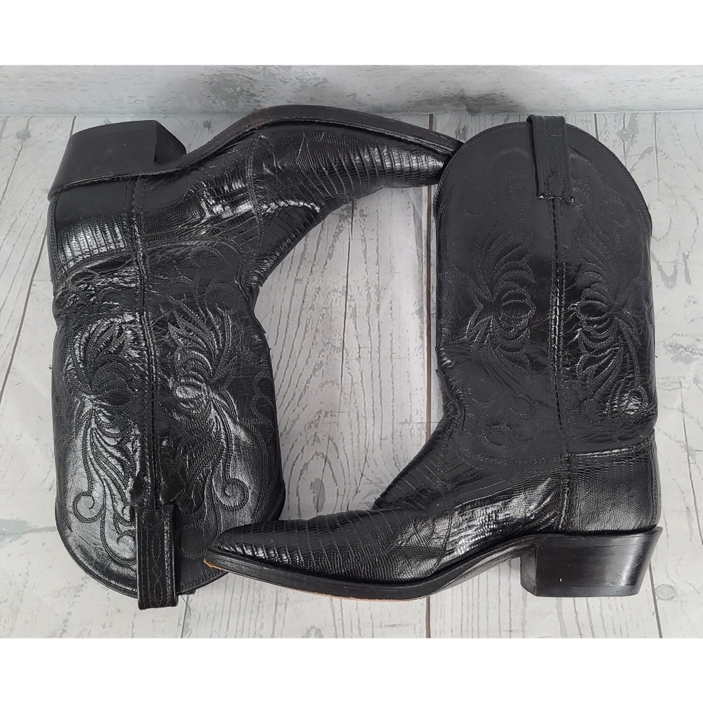 Dan Post 7.5 Medium Cowboy Boots Black Lizard Leather Great Western Boot Co - Picture 5 of 8
